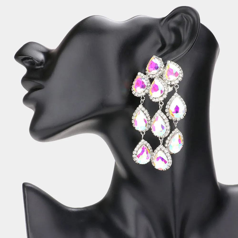 AB Multi Teardrop Clip On Chandelier Earrings | Prom Jewelry | 583783