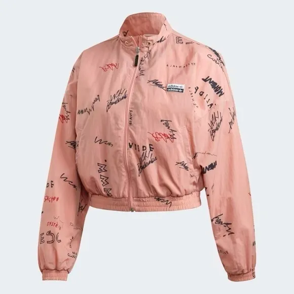 adidas Originals RYV graffiti graphic cropped Windbreaker Jacket Trace pink