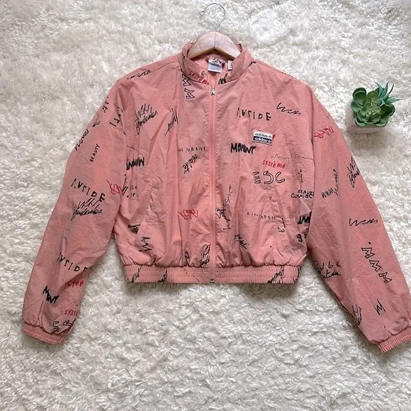 adidas Originals RYV graffiti graphic cropped Windbreaker Jacket Trace pink