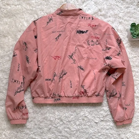 adidas Originals RYV graffiti graphic cropped Windbreaker Jacket Trace pink