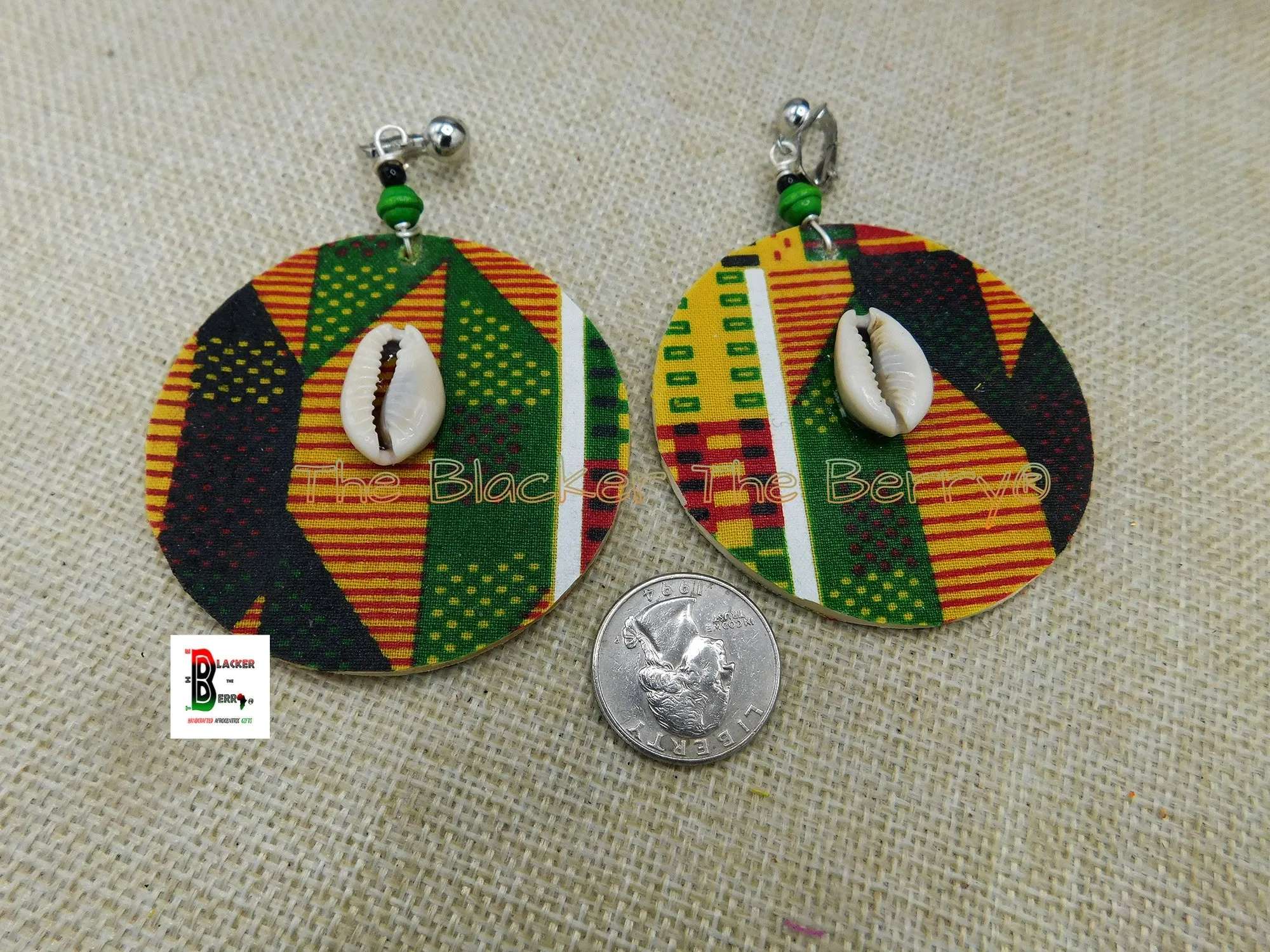 African Ankara Clip On Earrings Handmade Jewelry Kente Black Owned