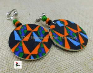African Clip On Earrings Ankara Jewelry Black Orange Blue Beaded Handmade Black Owned