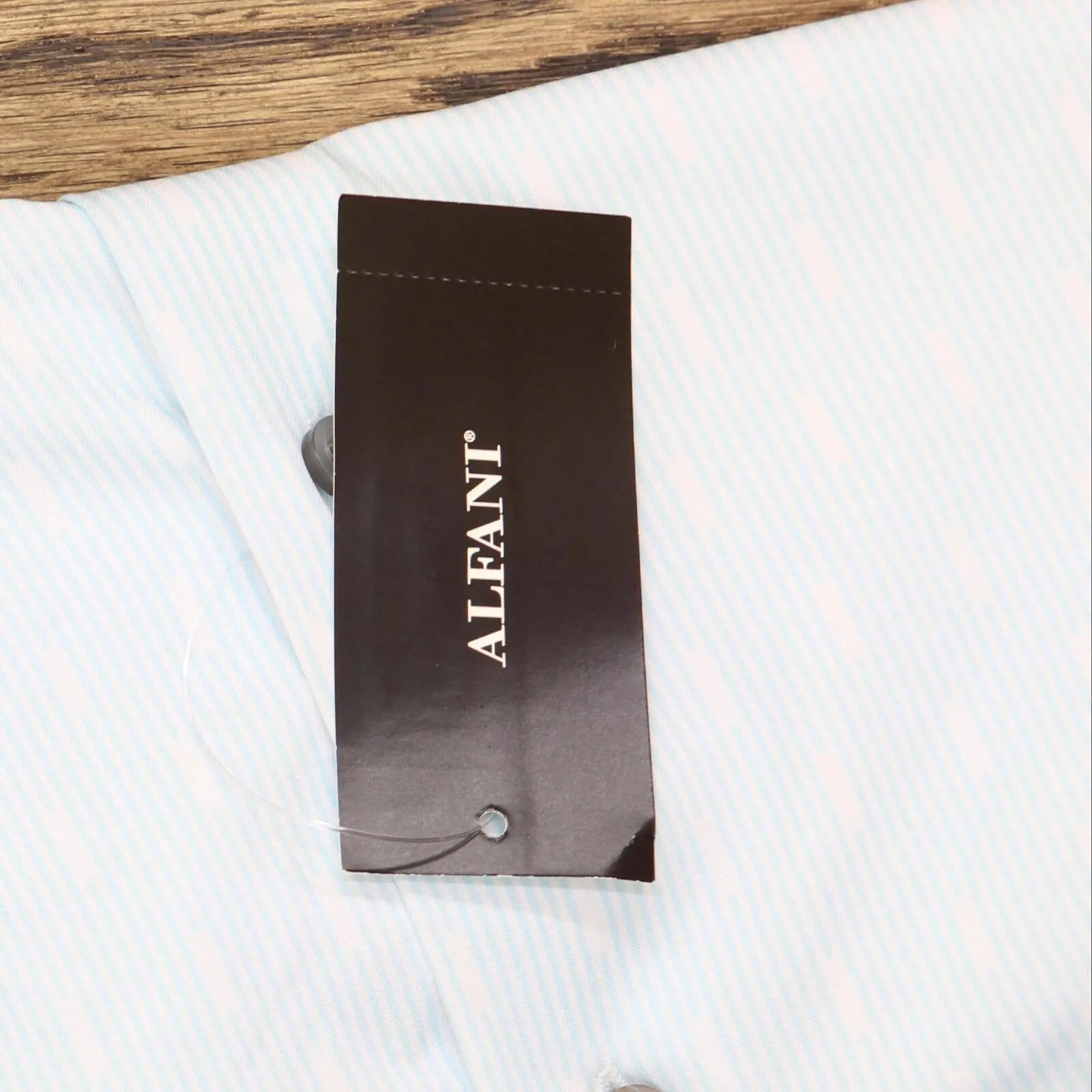 Alfani Mens Slim Fit 4-Way Stretch Dress Shirt White Blue Stripe 15-15 1/2 34-35