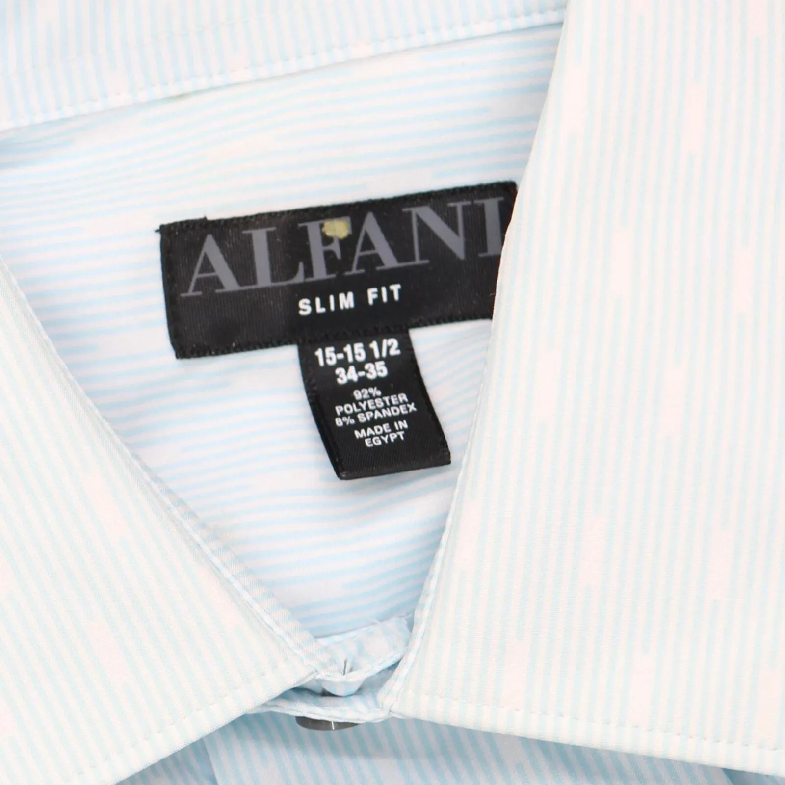 Alfani Mens Slim Fit 4-Way Stretch Dress Shirt White Blue Stripe 15-15 1/2 34-35