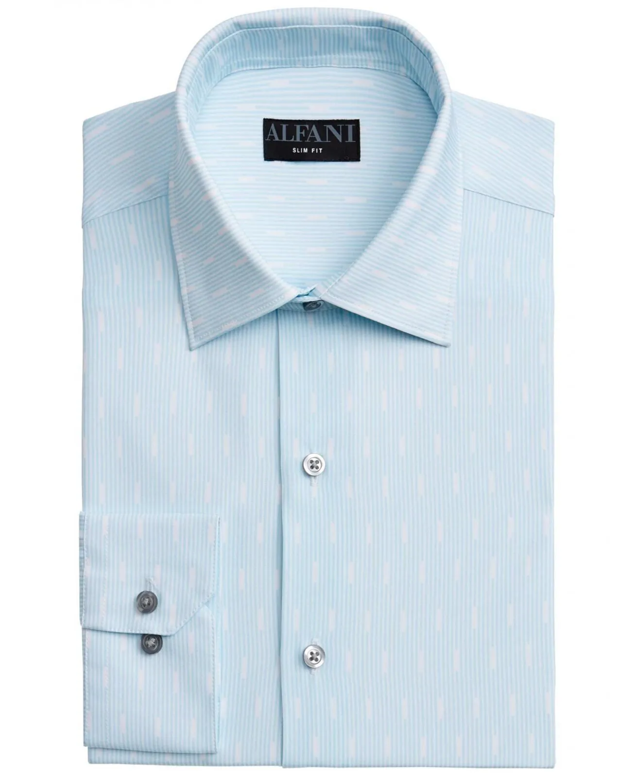 Alfani Mens Slim Fit 4-Way Stretch Dress Shirt White Blue Stripe 15-15 1/2 34-35