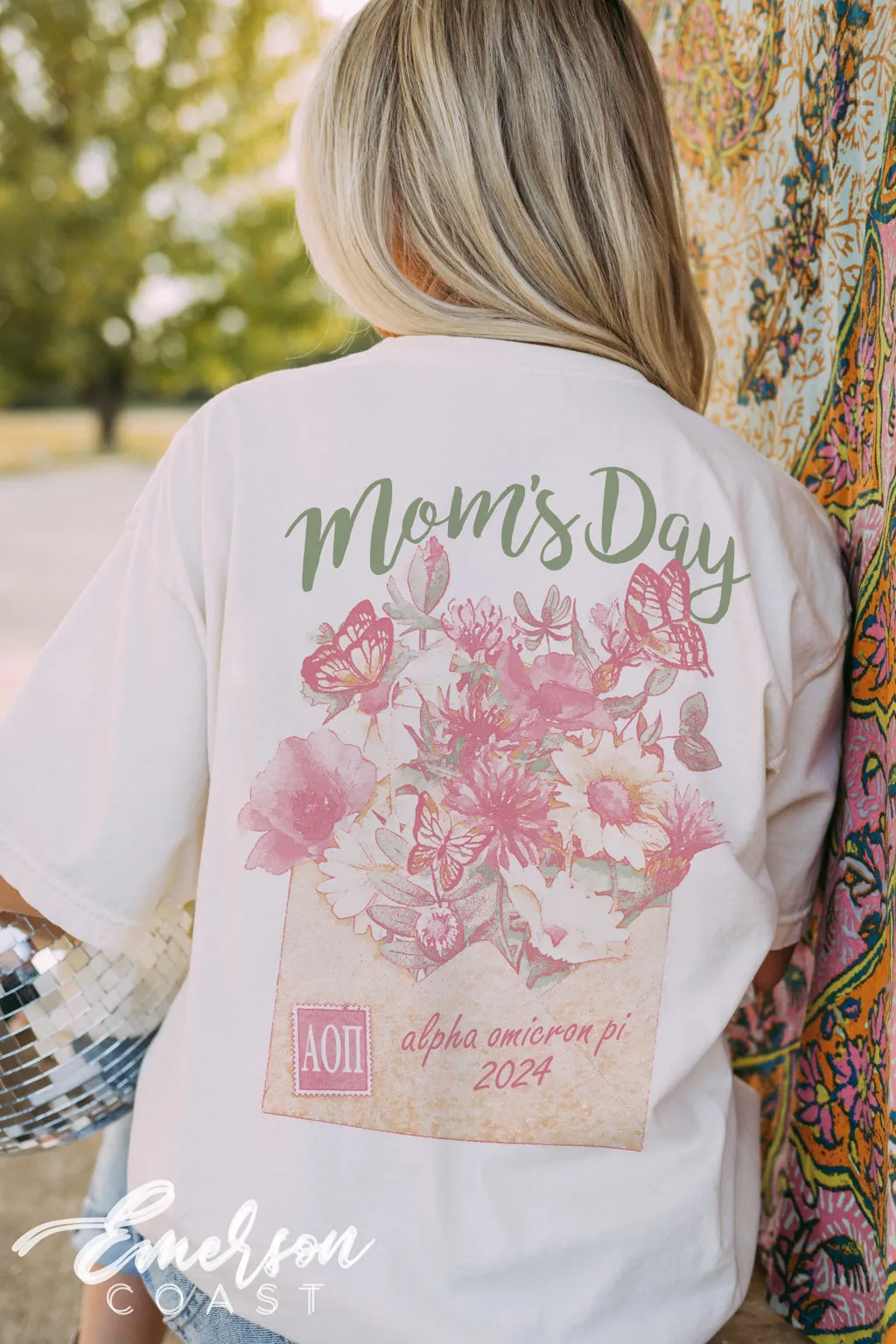 Alpha Omicron Pi Floral Envelope Mom's Day Tee