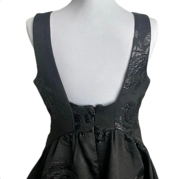 ANTHROPOLOGIE MAEVE Jacquard Black Floral Mini Dress w Pockets SZ 6 Whimsigoth