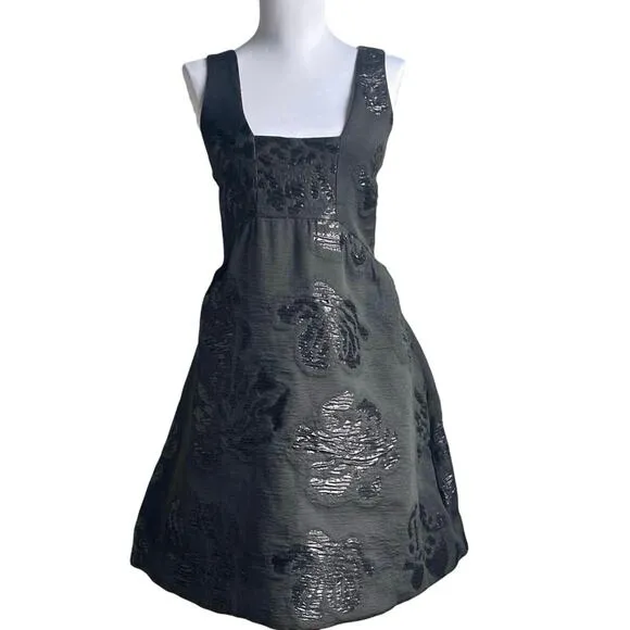 ANTHROPOLOGIE MAEVE Jacquard Black Floral Mini Dress w Pockets SZ 6 Whimsigoth