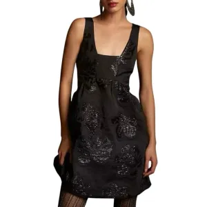 ANTHROPOLOGIE MAEVE Jacquard Black Floral Mini Dress w Pockets SZ 6 Whimsigoth