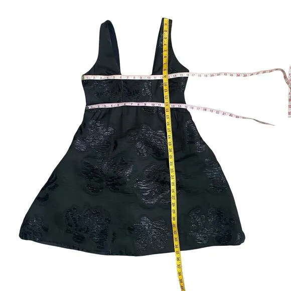 ANTHROPOLOGIE MAEVE Jacquard Black Floral Mini Dress w Pockets SZ 6 Whimsigoth