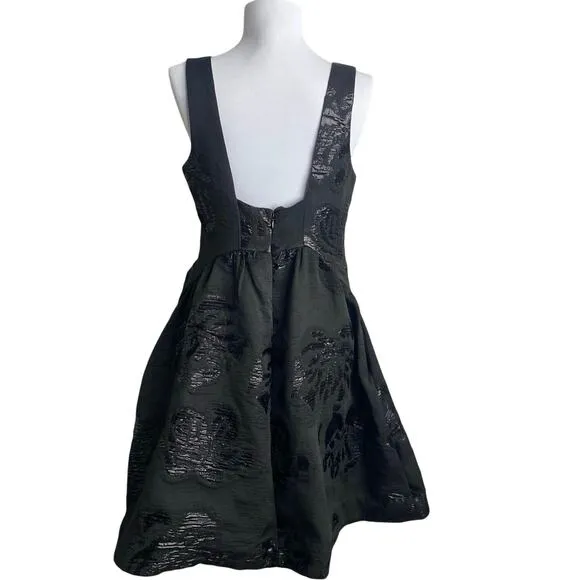 ANTHROPOLOGIE MAEVE Jacquard Black Floral Mini Dress w Pockets SZ 6 Whimsigoth
