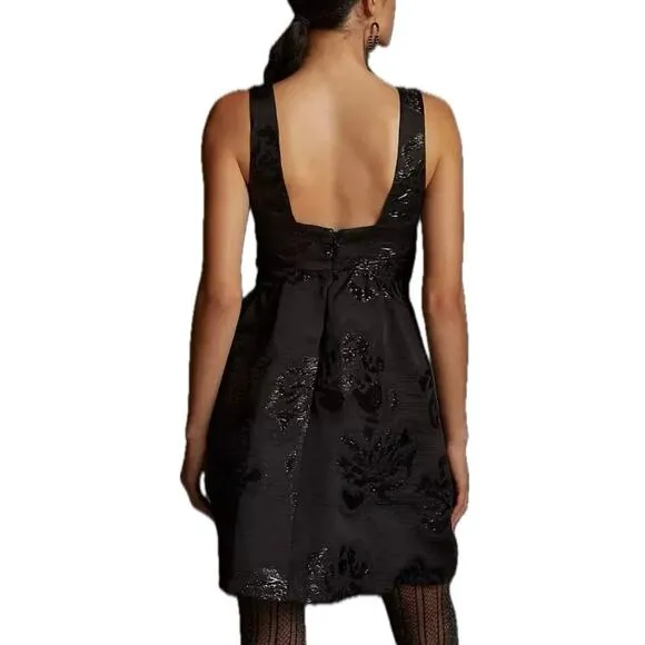 ANTHROPOLOGIE MAEVE Jacquard Black Floral Mini Dress w Pockets SZ 6 Whimsigoth