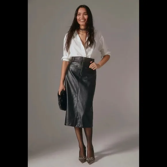 Anthropologie Pilcro Faux Leather Moto Midi Skirt