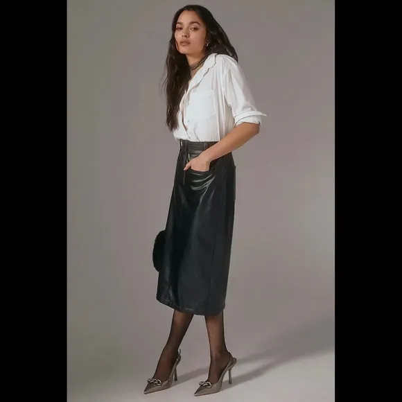 Anthropologie Pilcro Faux Leather Moto Midi Skirt
