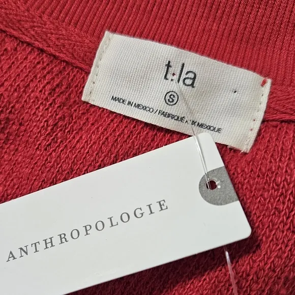 Anthropologie t.la Top Womens Size S Zuri Fringed Red V-Neck Jumper Sweatshirt