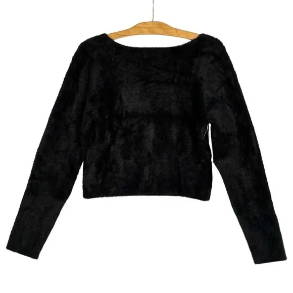 Aritzia Sunday Best Black Elsie Sweetheart Neck Fuzzy Sweater Size XL NWT