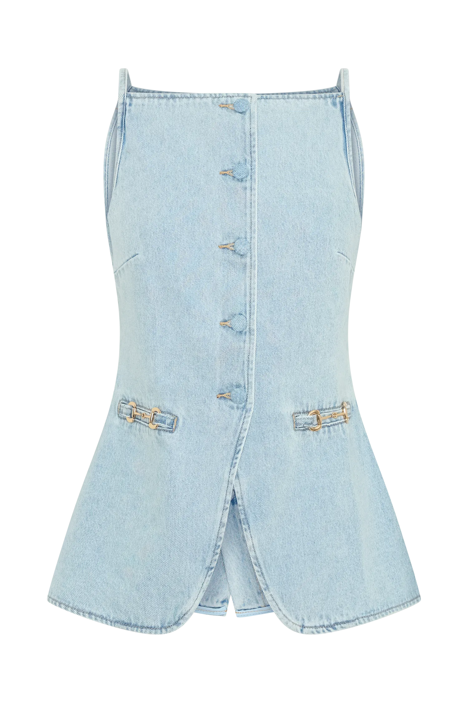 Ashton Sleeveless Button Denim Top - Light Blue