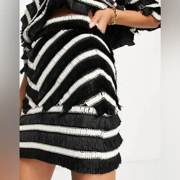 ASOS DESIGN linear embellished mini skirt set with tassle detail