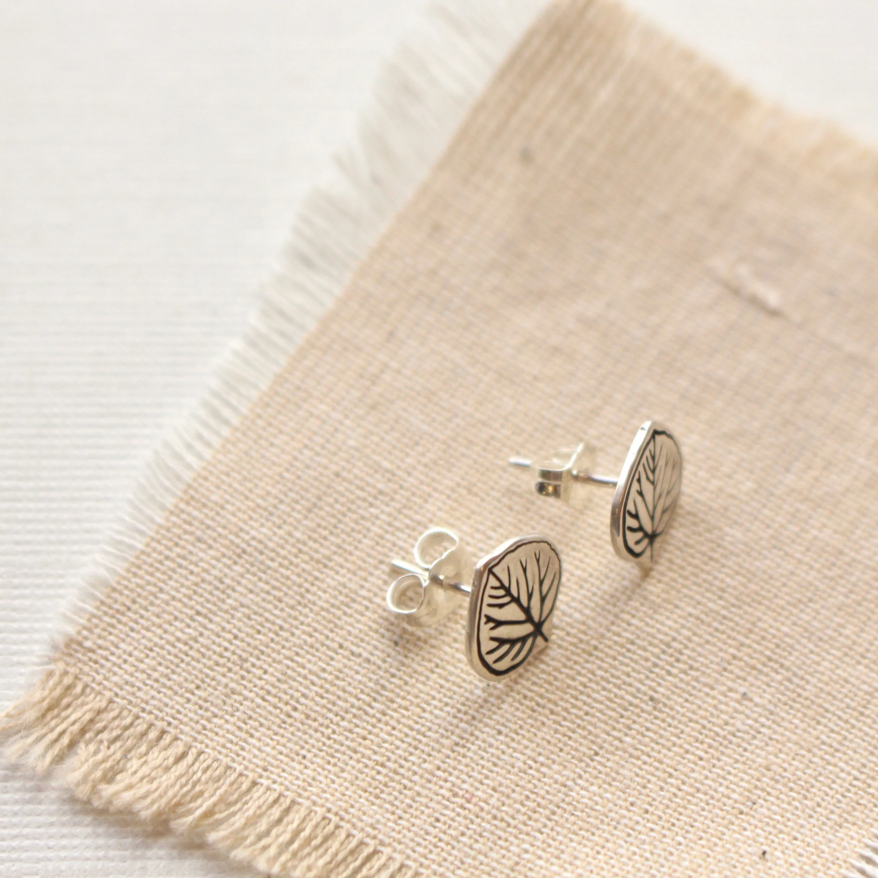 Aspen Leaf Silver Post Earrings