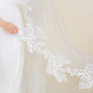 Aurora Half-Lace Cathedral Veil- Ready to Ship