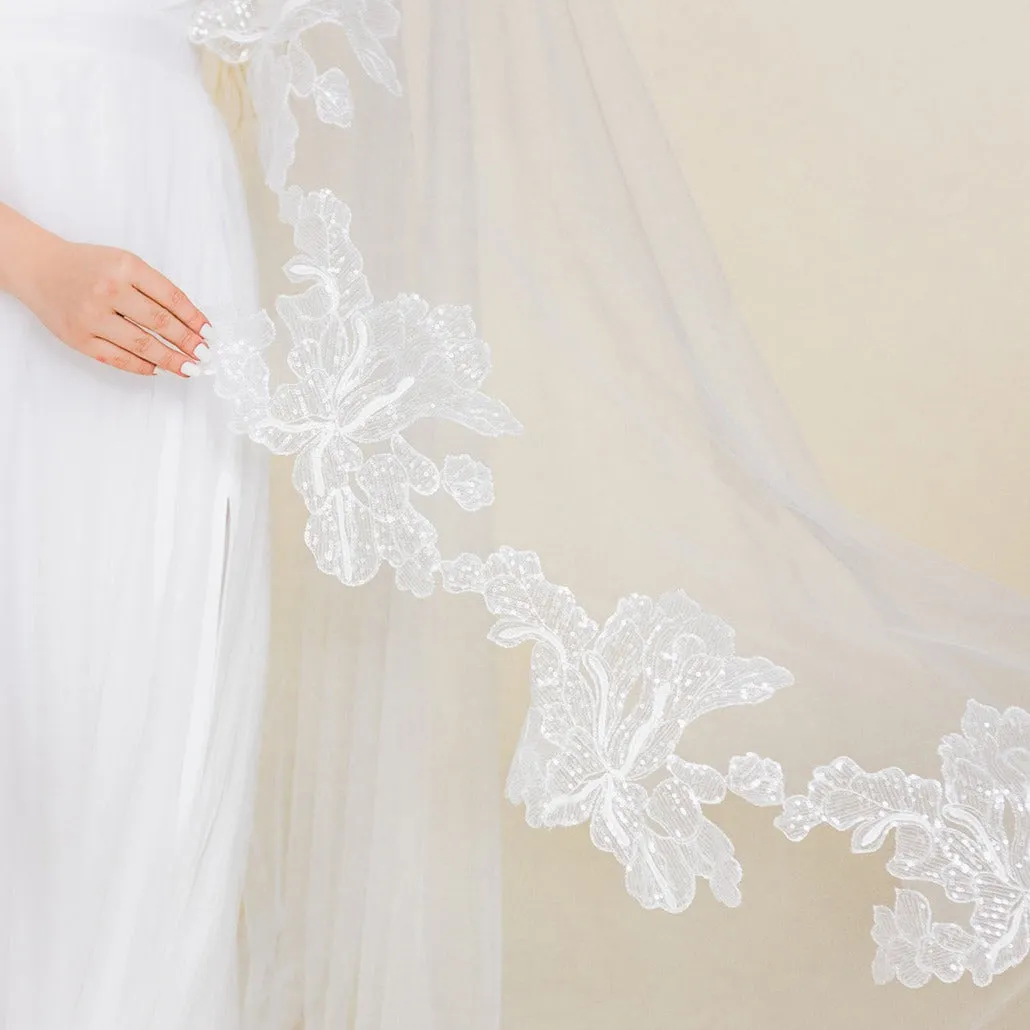 Aurora Half-Lace Cathedral Veil- Ready to Ship