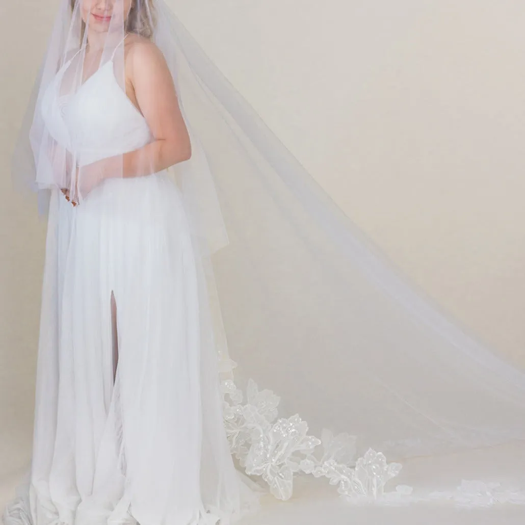 Aurora Half-Lace Cathedral Veil- Ready to Ship