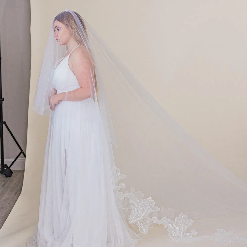 Aurora Half-Lace Cathedral Veil- Ready to Ship