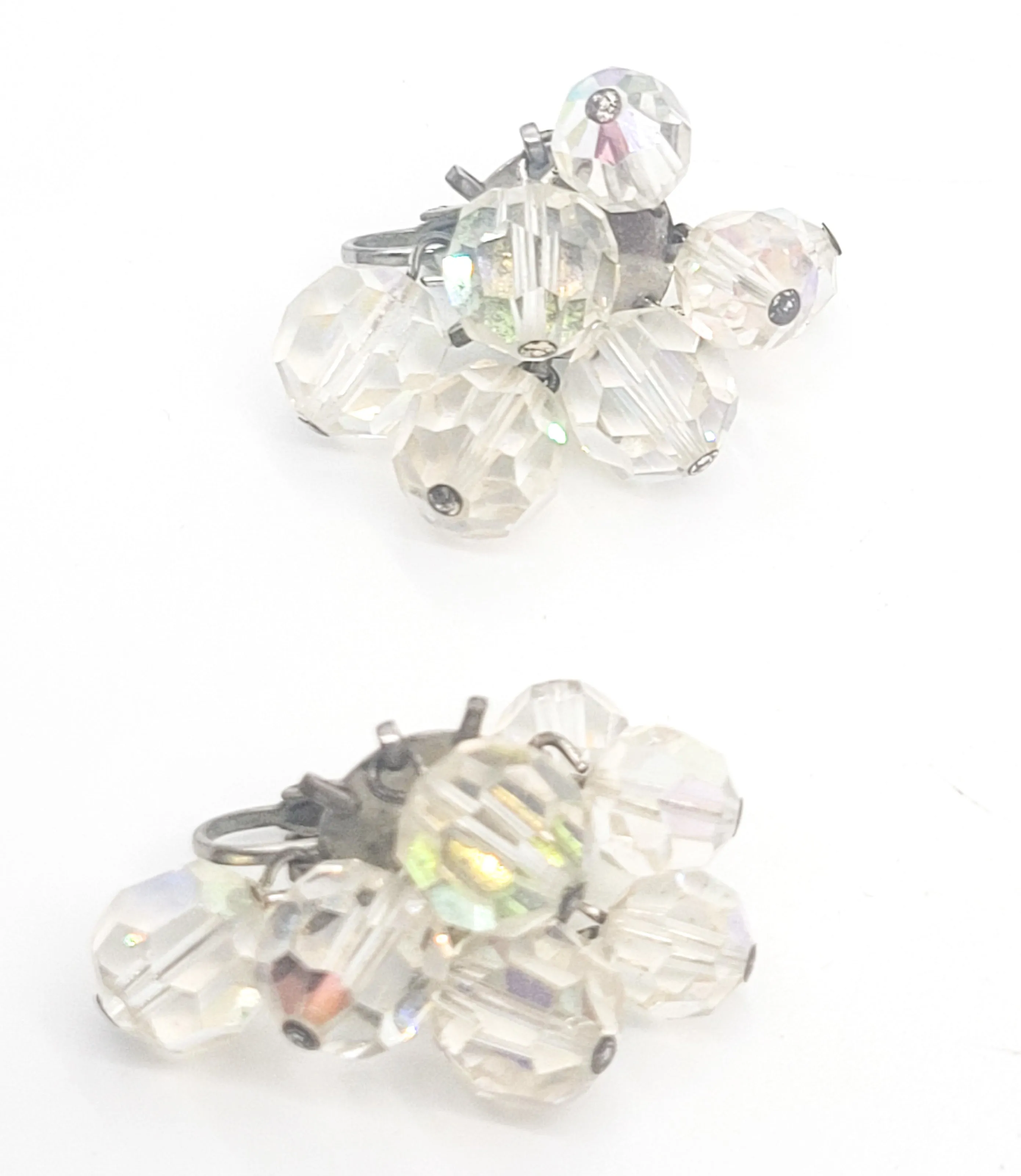 Austrian crystal aurora borealis dangle vintage clip on earnings