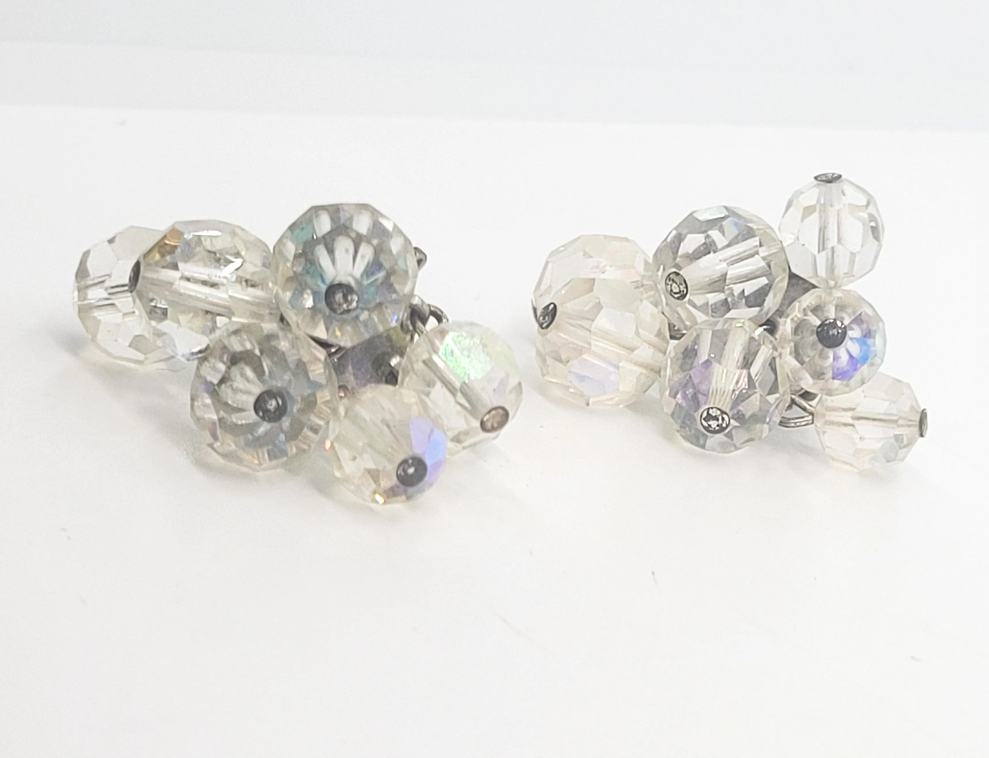 Austrian crystal aurora borealis dangle vintage clip on earnings