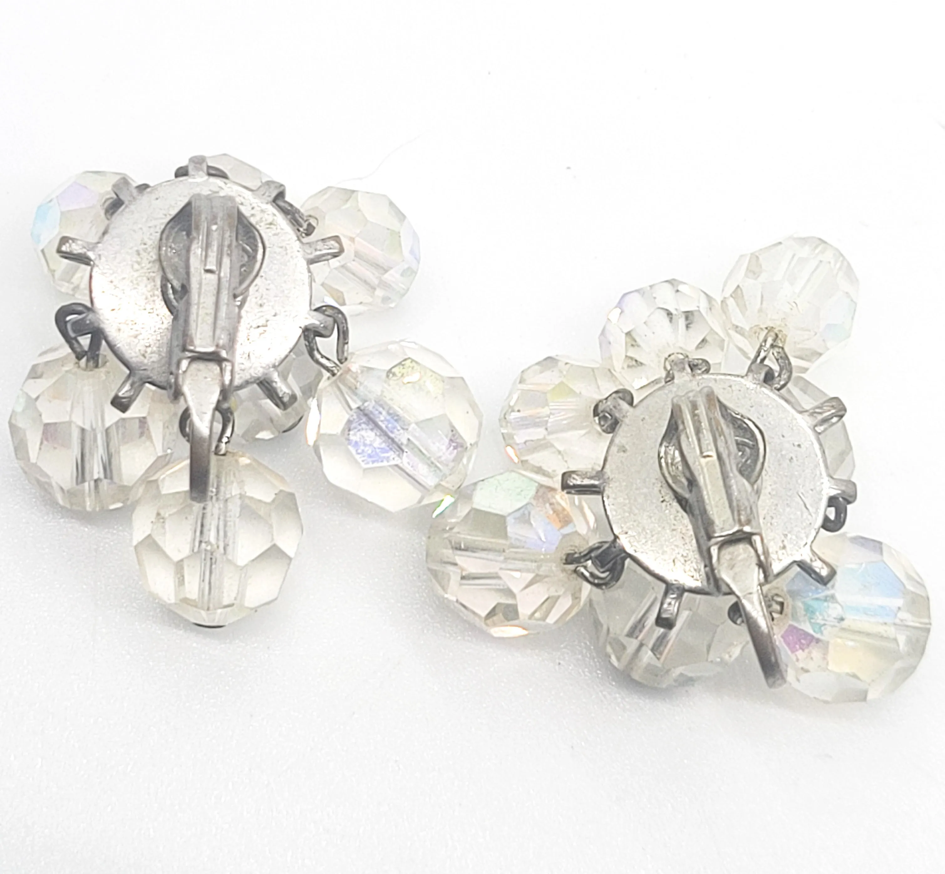 Austrian crystal aurora borealis dangle vintage clip on earnings