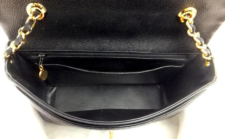 Authentic Chanel Black Caviar Vintage Medium 10" 2.55 Flapover
