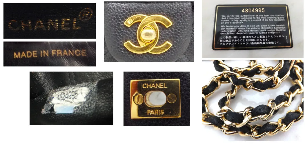 Authentic Chanel Black Caviar Vintage Medium 10" 2.55 Flapover