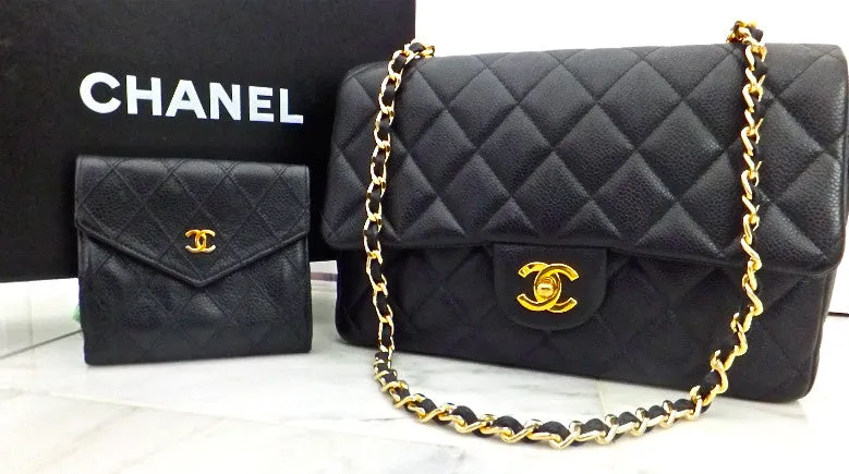 Authentic Chanel Black Caviar Vintage Medium 10" 2.55 Flapover