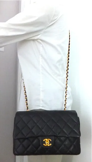Authentic Chanel Black Caviar Vintage Medium 10" 2.55 Flapover