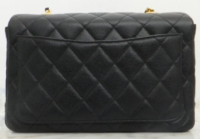 Authentic Chanel Black Caviar Vintage Medium 10" 2.55 Flapover