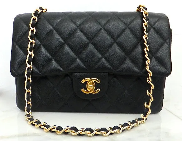 Authentic Chanel Black Caviar Vintage Medium 10" 2.55 Flapover