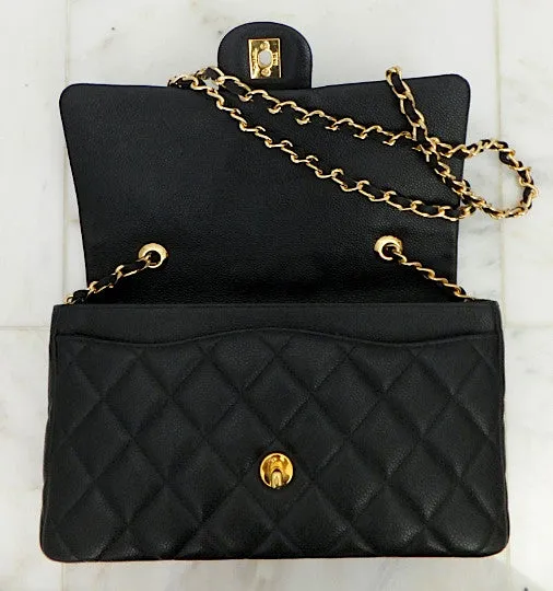 Authentic Chanel Black Caviar Vintage Medium 10" 2.55 Flapover