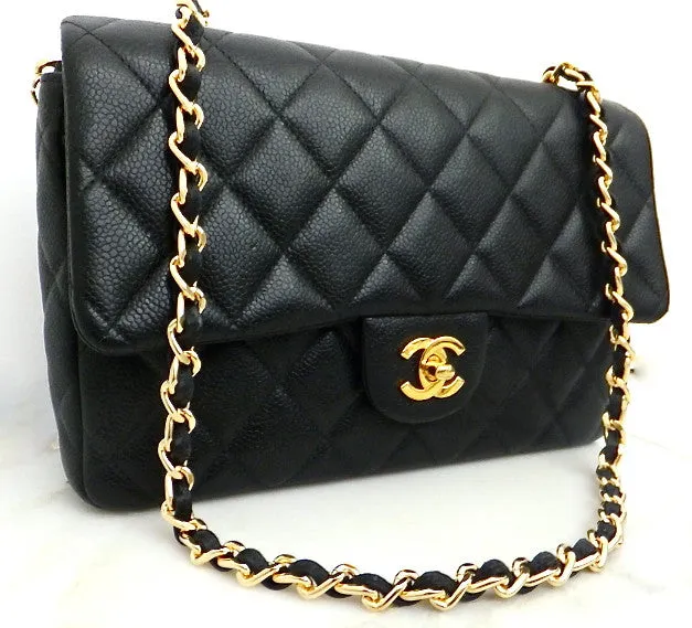 Authentic Chanel Black Caviar Vintage Medium 10" 2.55 Flapover