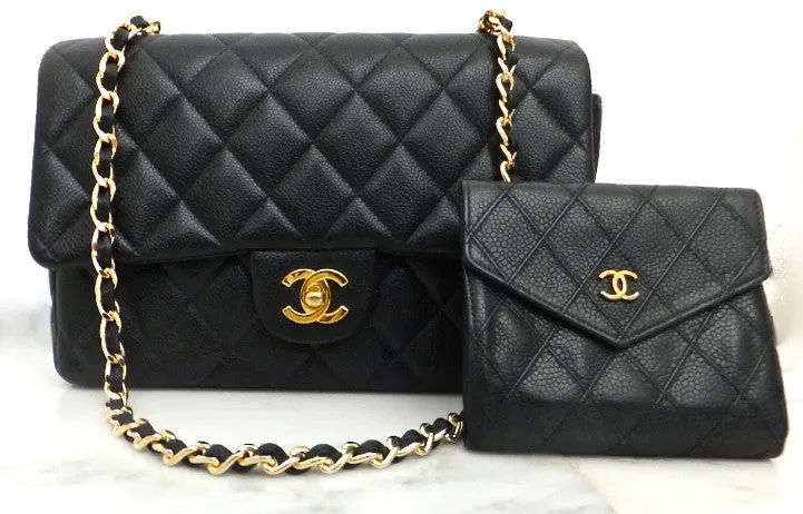 Authentic Chanel Black Caviar Vintage Medium 10" 2.55 Flapover