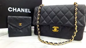 Authentic Chanel Black Caviar Vintage Medium 10" 2.55 Flapover