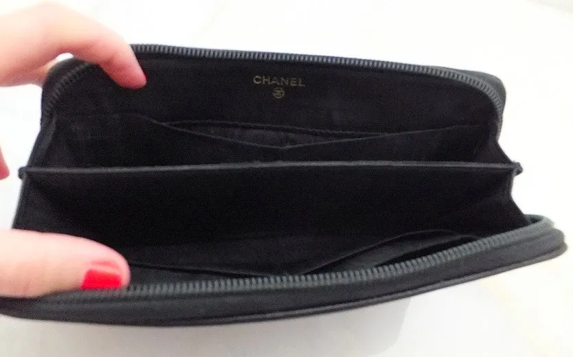 Authentic Chanel Black Caviar Zippe Wallet