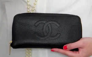 Authentic Chanel Black Caviar Zippe Wallet