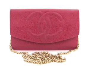 Authentic Chanel Fuschia Pink Caviar Wallet On Chain (WOC)