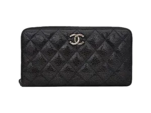 Authentic Chanel Grey Quilted Crinkled Patent Leather Wallet