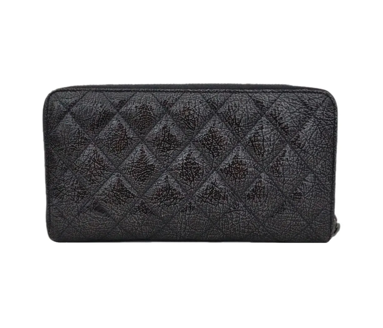 Authentic Chanel Grey Quilted Crinkled Patent Leather Wallet