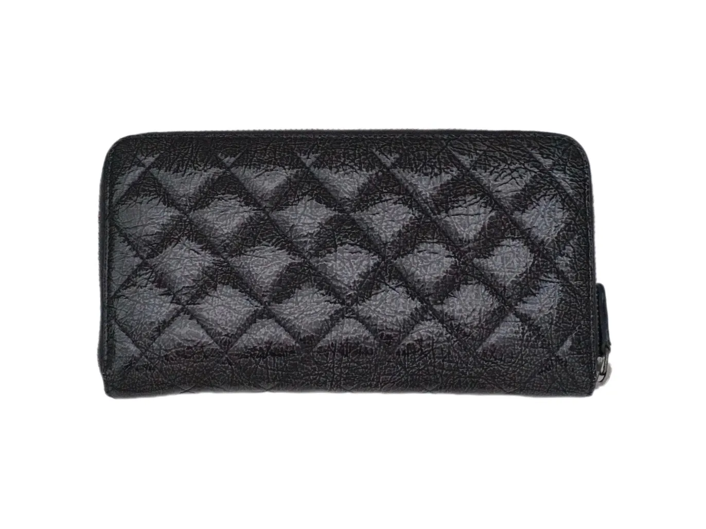 Authentic Chanel Grey Quilted Crinkled Patent Leather Wallet