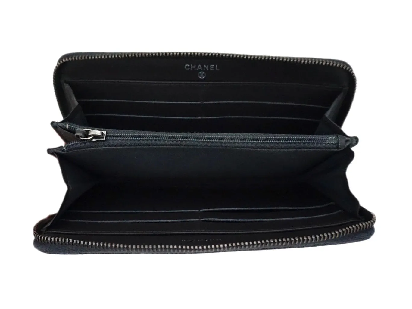 Authentic Chanel Grey Quilted Crinkled Patent Leather Wallet