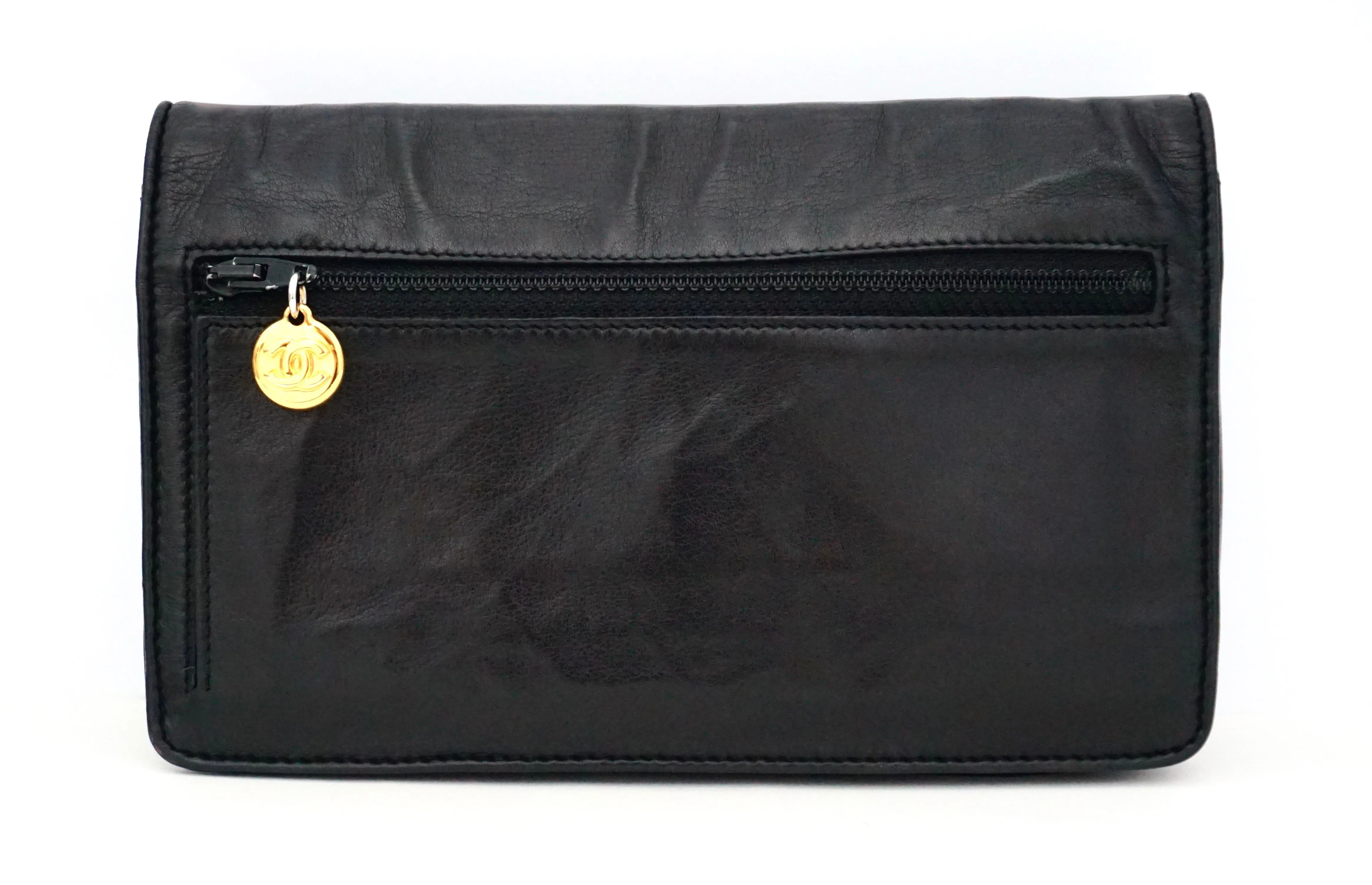 Authentic Chanel Vintage Black Lambskin Wallet On Chain (WOC)