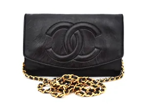 Authentic Chanel Vintage Black Lambskin Wallet On Chain (WOC)