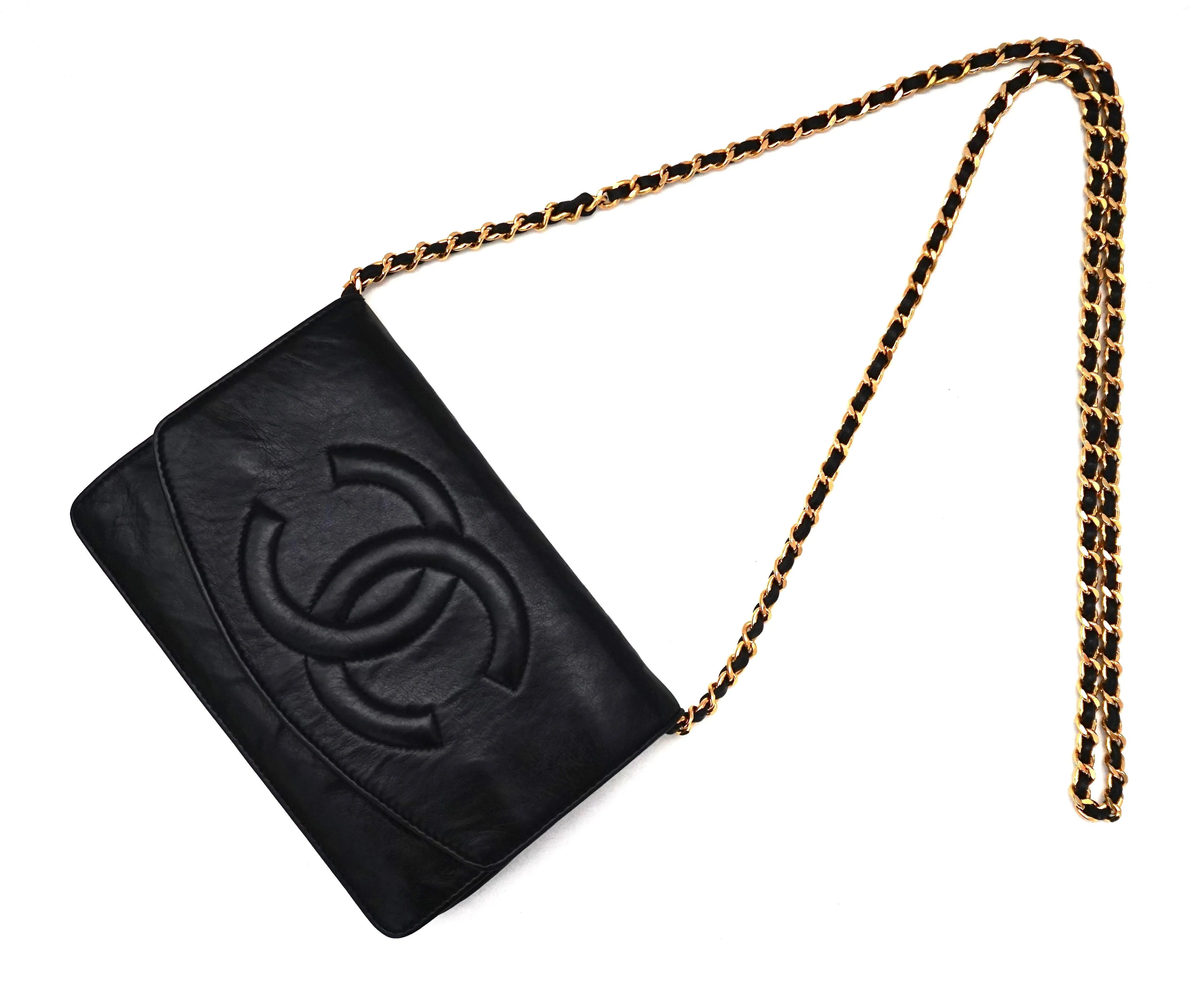 Authentic Chanel Vintage Black Lambskin Wallet On Chain (WOC)